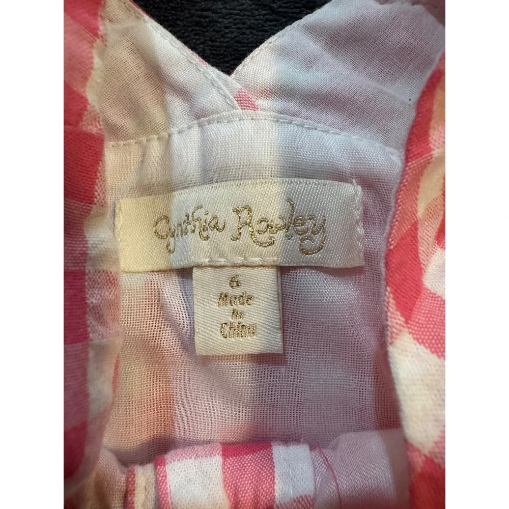 Cynthia Rowley Girls Pink Gingham Strawberry Dress Embroidered Buttons Size 6